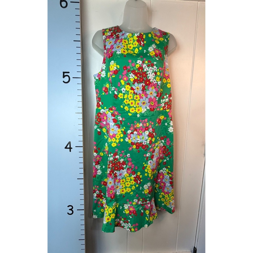 Talbots Floral Green Sheath Dress Women's‎ 8 Sleeveless Garden Party Ruffle Hem